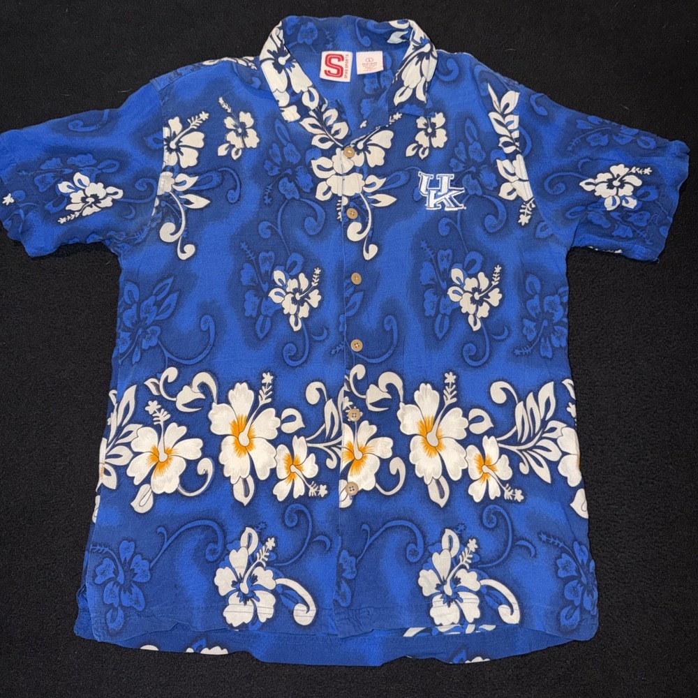 University Of Kentucky Wildcats Vintage Spike Sports Hawaiian Blue Floral Mens L